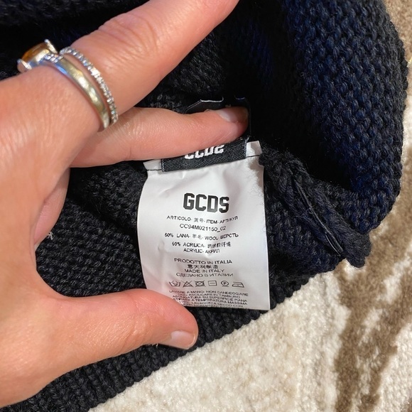 GCDS Men’s Logo Knit Wool Blend Sweater Black Size M Academia Graphic Pullover - Picture 7 of 10